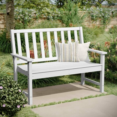 FLASH FURNITURE Ellsworth 50 All Weather Indoor/Outdoor Recycled HDPE Bench with Contoured Seat in White LE-HMP-2035-12-WHT-GG